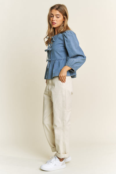 Betty Long Sleeve Bow Top - Denim