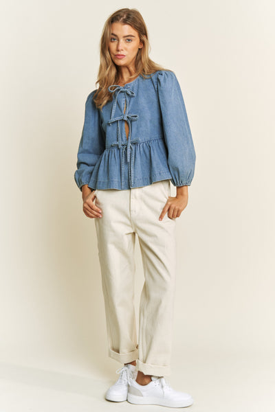 Betty Long Sleeve Bow Top - Denim