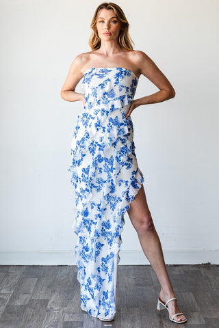 Santorini Floral Maxi Dress - Blue