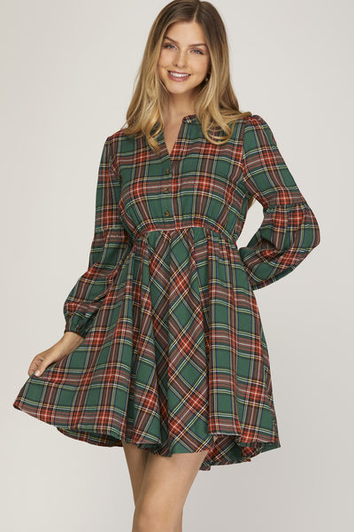 Winter Wishes Plaid Dress - Green