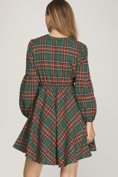 Winter Wishes Plaid Dress - Green