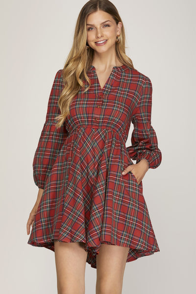 Winter Wishes Plaid Dress - Red