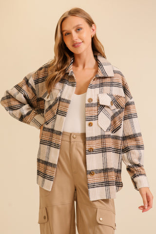 Fall Vibes Plaid Shacket - Taupe Black