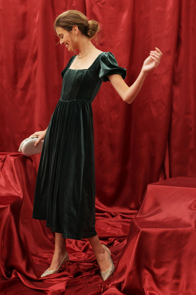 Holidaze Velvet Maxi Dress - Hunter Green