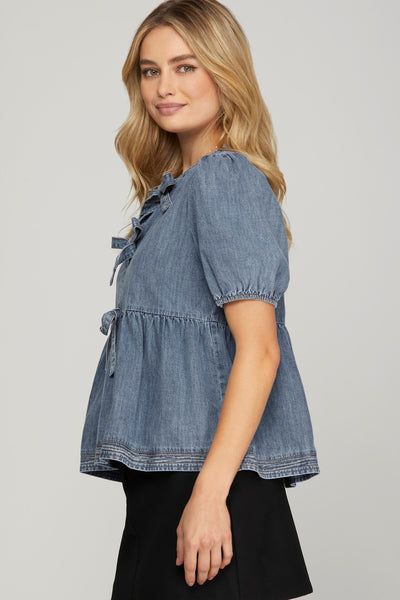 Chambray Charm Bow Top