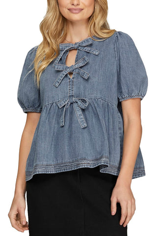 Chambray Charm Bow Top