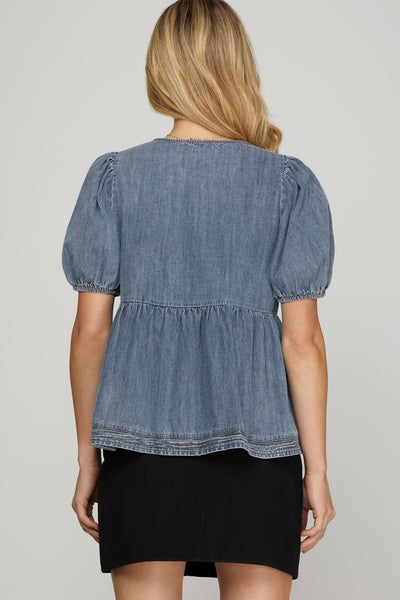 Chambray Charm Bow Top