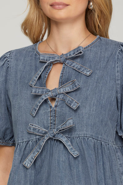 Chambray Charm Bow Top