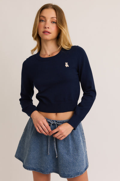 Teddy Cropped Sweater - Navy