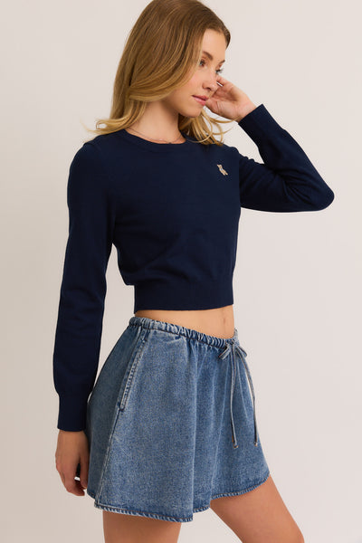 Teddy Cropped Sweater - Navy