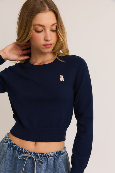 Teddy Cropped Sweater - Navy