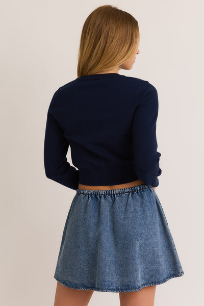 Teddy Cropped Sweater - Navy