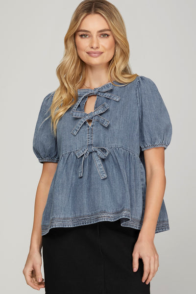 Chambray Charm Bow Top