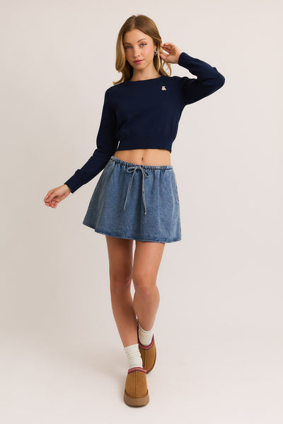 Teddy Cropped Sweater - Navy