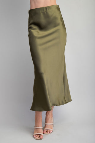 Glow Satin Skirt - Olive