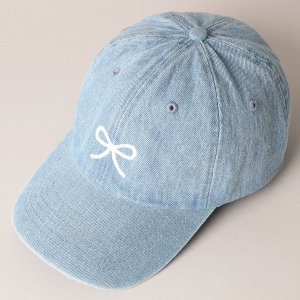 Trendy White Small Bow Hat-Denim