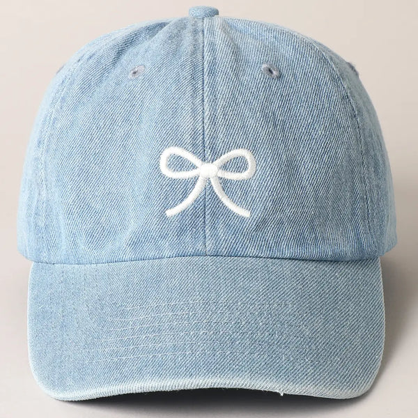 Trendy White Small Bow Hat-Denim