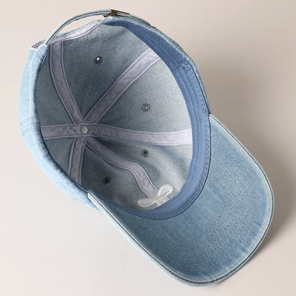 Trendy White Small Bow Hat-Denim