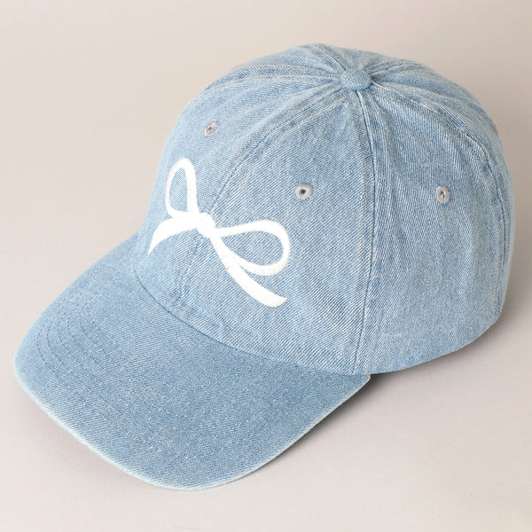 Trendy White Bow Hat-Denim