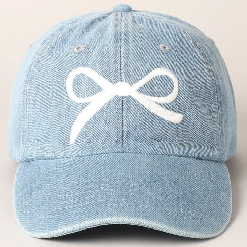 Trendy White Bow Hat-Denim