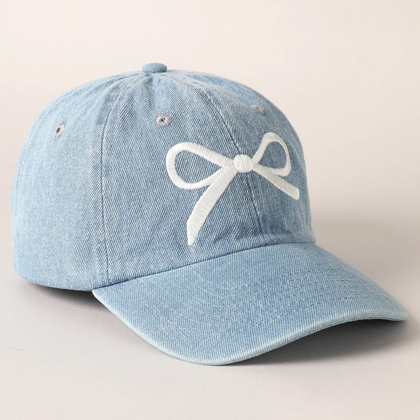 Trendy White Bow Hat-Denim